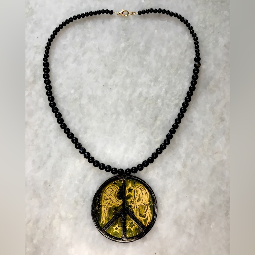 Peace Necklace | Handcrafted with black onyx and black agate beaded 18” necklace - Picture 3 of 16